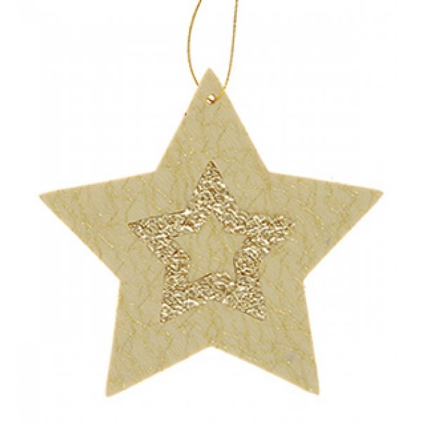 Χριστουγεννιάτικο Κρεμαστό Στολίδι Αστέρι 2D, Μπεζ με Χρυσό (12cm)